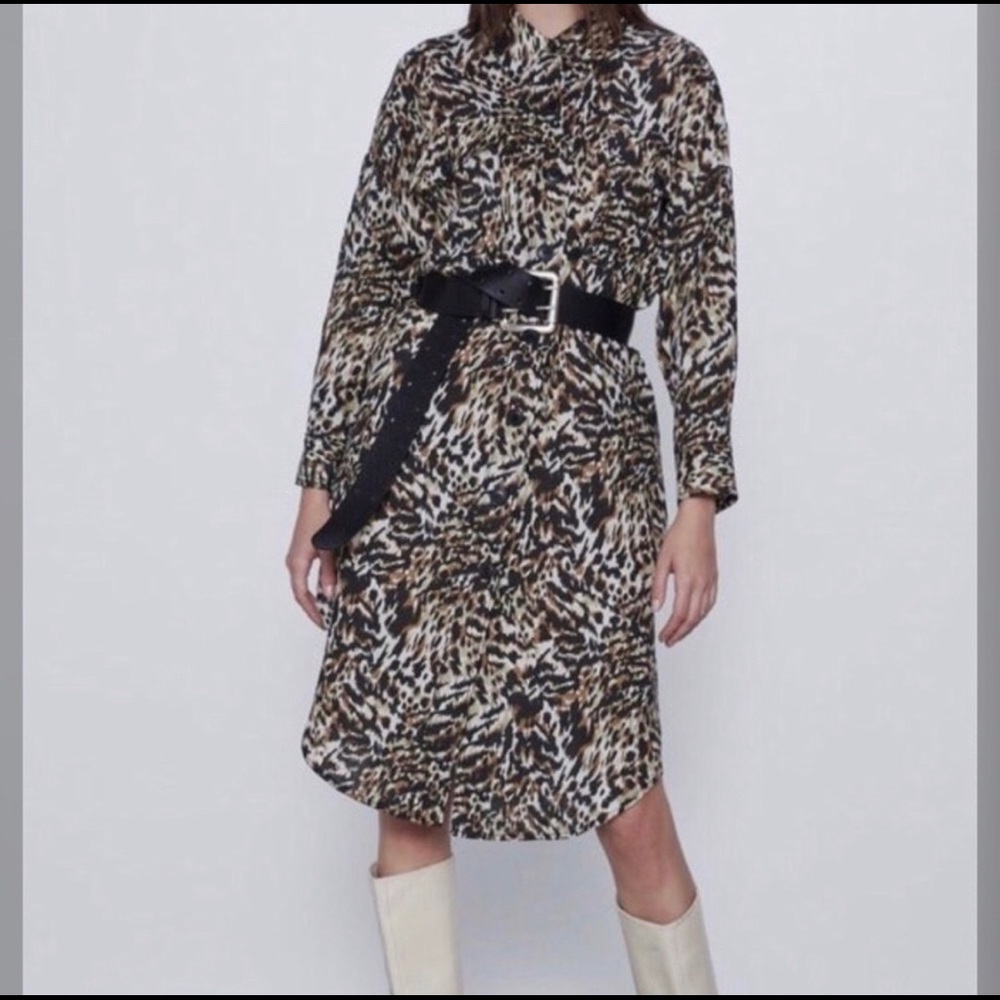 NWT Zara Leopard Print shirtdress shirt dress - Picture 2 of 10